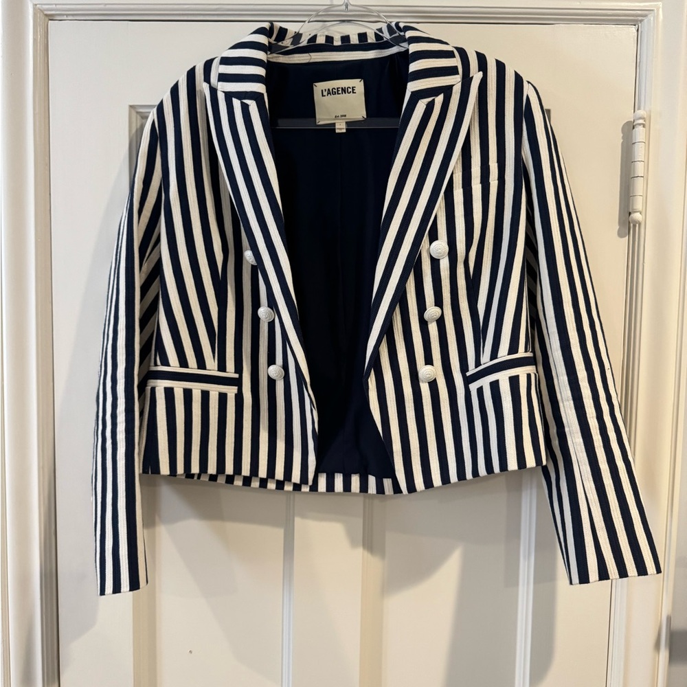 L'AGENCE Striped Blazer in Navy and White